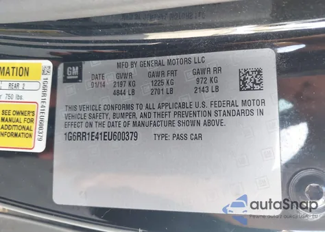 2014 Cadillac Elr Standard z USA, uszkodzony, nr VIN 1G6RR1E41EU600379